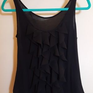 Black Sleeveless Ruffled Dressy Tank Top